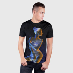 Мужская футболка 3D Slim Неоновая девушка-галактика и звезды - фото 2