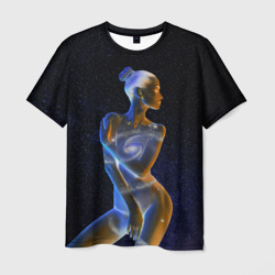 Мужская футболка 3D Неоновая девушка-галактика и звезды