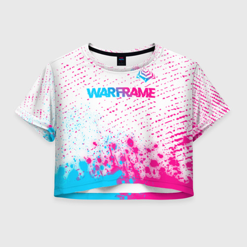 Женская футболка Crop-top 3D Warframe neon gradient style: символ сверху, цвет 3D печать