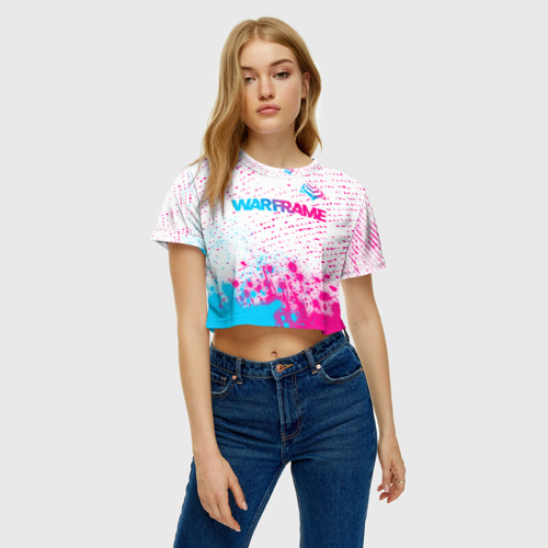 Женская футболка Crop-top 3D Warframe neon gradient style: символ сверху, цвет 3D печать - фото 3