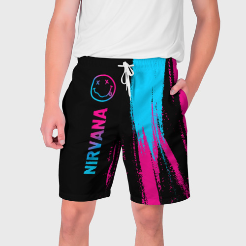 Мужские шорты 3D с принтом Nirvana - neon gradient: по-вертикали, вид спереди #2