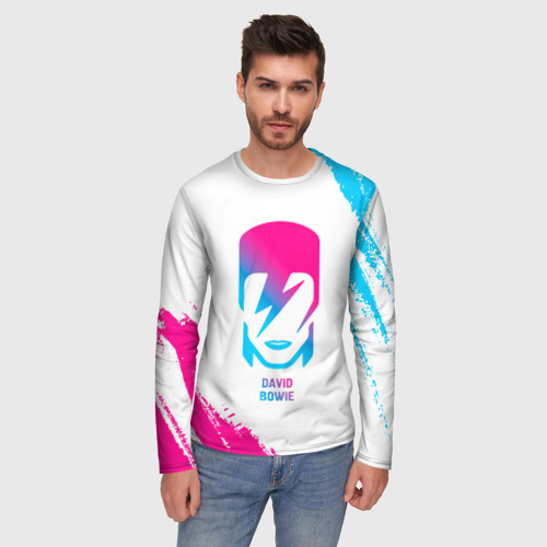 Мужской лонгслив 3D David Bowie neon gradient style, цвет 3D печать - фото 3