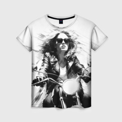 Девушка на ретро мотоцикле – Женская футболка 3D с принтом купить со скидкой в -26%