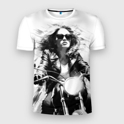Мужская футболка 3D Slim Девушка на ретро мотоцикле