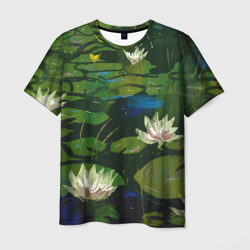 Мужская футболка 3D Лилии в пруду
