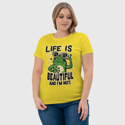 Женская футболка хлопок Жизнь прекрасна, а я нет - лягушка, цвет желтый - фото 6