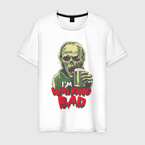 Мужская футболка из хлопка с принтом Алко зомби, я хожу с трудом, вид спереди №1