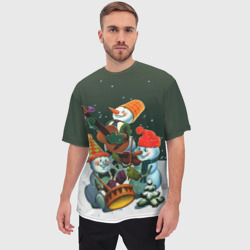 Мужская футболка oversize 3D Новогодний квартет со снеговиками - фото 2