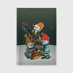 Обложка для автодокументов Новогодний квартет со снеговиками