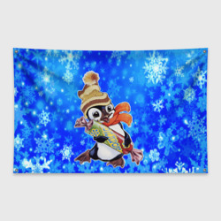 Флаг-баннер Новогодний пингвин со снежинками