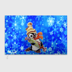Флаг 3D Новогодний пингвин со снежинками