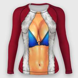 Женский рашгард 3D Красный костюм секси снегурочки с грудью