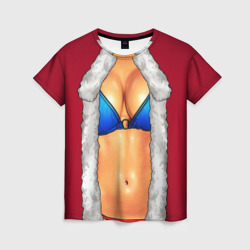 Женская футболка 3D Красный костюм секси снегурочки с грудью