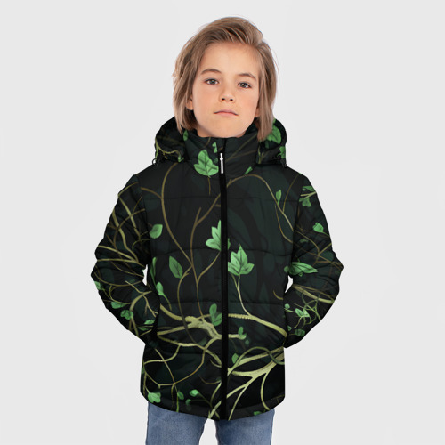 Зимняя куртка для мальчиков 3D с принтом Ветка лозы, фото на моделе #1