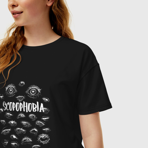 Женская футболка хлопок Oversize Скопофобия, цвет черный - фото 3