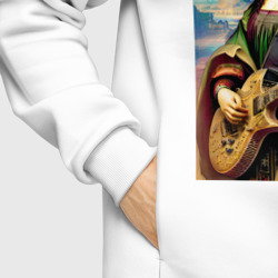 Худи с принтом Мона Лиза лабает на гитаре для женщины, вид на модели спереди №6. Цвет основы: белый