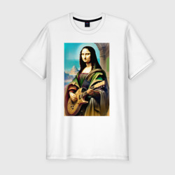 Мужская футболка хлопок Slim Мона Лиза лабает на гитаре