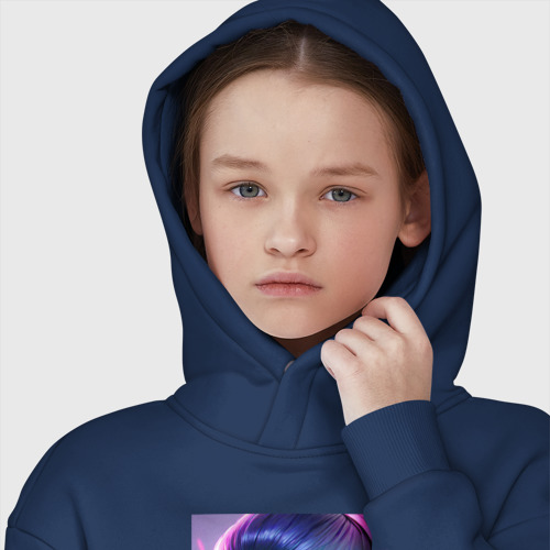 Детское худи Oversize хлопок Красавица в маске - киберпанк - нейросеть, цвет темно-синий - фото 6