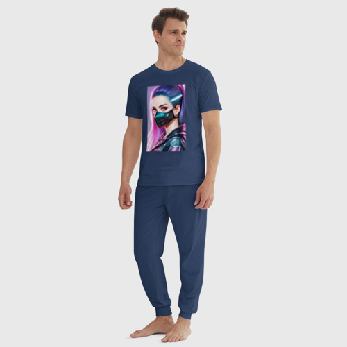 Мужская пижама хлопок Красавица в маске - киберпанк - нейросеть, цвет темно-синий - фото 5