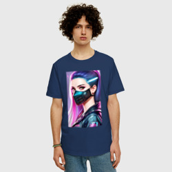 Мужская футболка хлопок Oversize Красавица в маске - киберпанк - нейросеть - фото 2