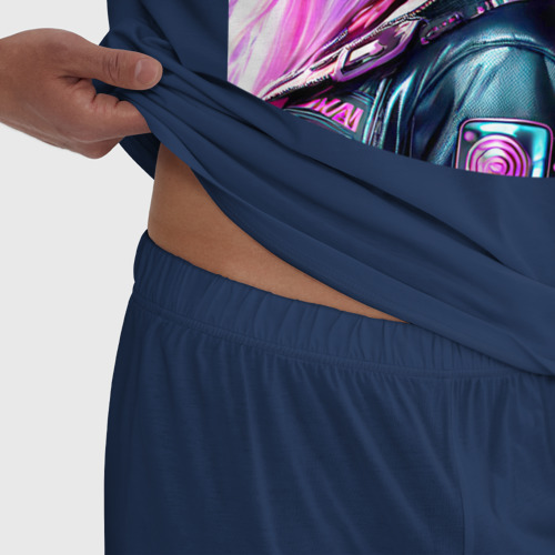 Мужская пижама хлопок Красавица в маске - киберпанк - нейросеть, цвет темно-синий - фото 6
