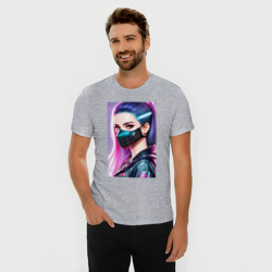 Мужская футболка хлопок Slim Красавица в маске - киберпанк - нейросеть - фото 2