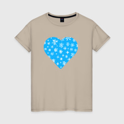 Голубое сердце снежинки – Футболка из хлопка с принтом купить со скидкой в -20%