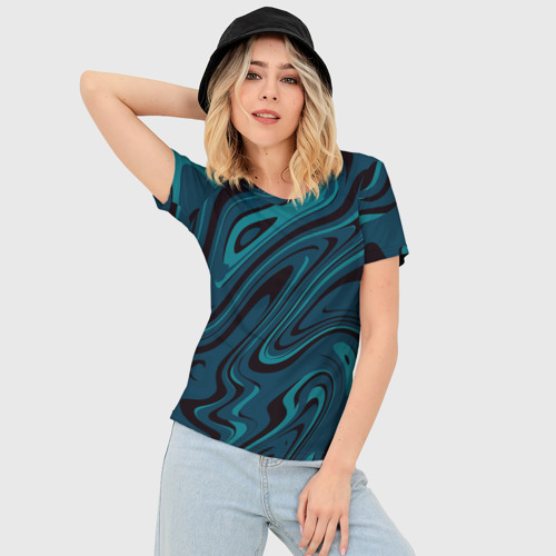 Женская футболка 3D Slim Абстракция сине-зелёная искажённая , цвет 3D печать - фото 3