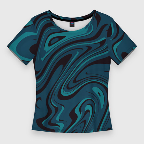 Женская футболка 3D Slim Абстракция сине-зелёная искажённая , цвет 3D печать