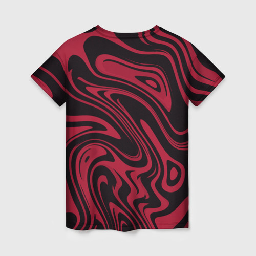 Женская футболка 3D с принтом Абстракция тёмно-красный, вид сзади #1