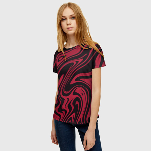 Женская футболка 3D с принтом Абстракция тёмно-красный, фото на моделе #1