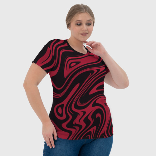 Женская футболка 3D с принтом Абстракция тёмно-красный, фото #4