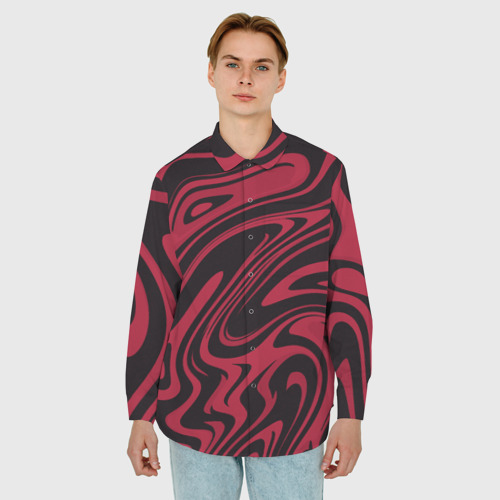 Мужская рубашка oversize 3D с принтом Абстракция тёмно-красный, фото на моделе #1