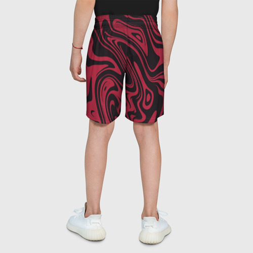 Детские спортивные шорты 3D с принтом Абстракция тёмно-красный, вид сзади #2