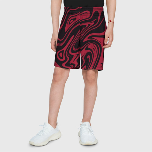 Детские спортивные шорты 3D с принтом Абстракция тёмно-красный, вид сбоку #3