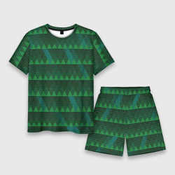 Мужской костюм с шортами 3D Геометрические треугольники тёмно-зелёный
