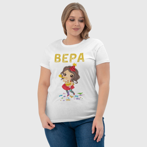 Женская футболка хлопок Вера - девочка с большими глазами, цвет белый - фото 6