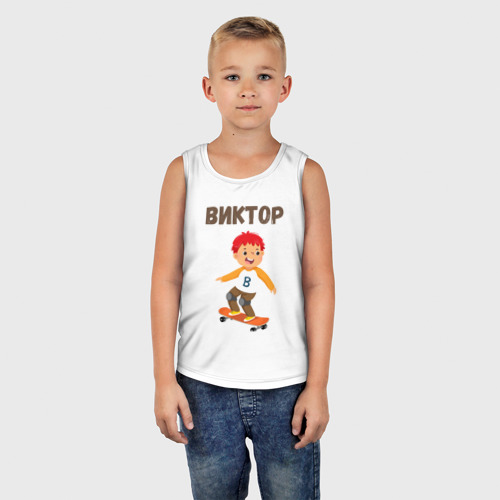 Детская майка хлопок Виктор мальчик на скейте, цвет белый - фото 5