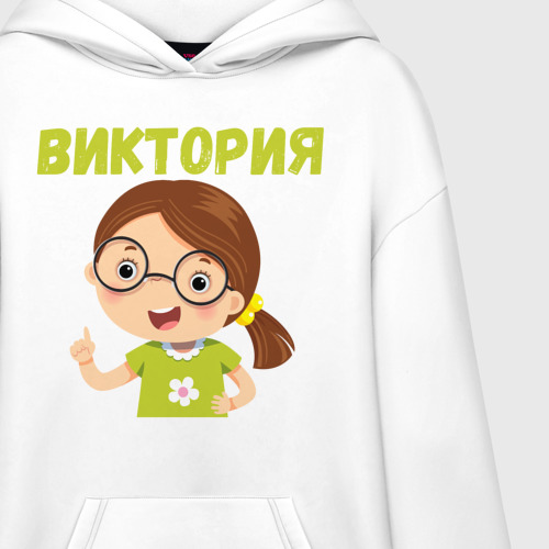 Худи SuperOversize хлопок Виктория милая девочка в очках, цвет белый - фото 3