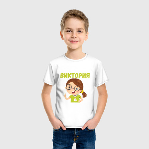 Детская футболка хлопок Виктория милая девочка в очках, цвет белый - фото 3