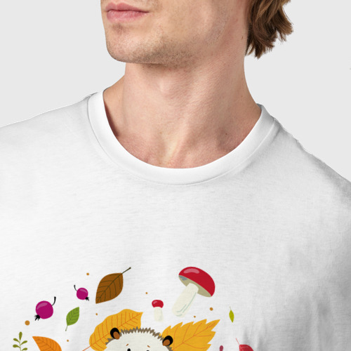 Мужская футболка хлопок с принтом Ёжик в листьях, фото #4