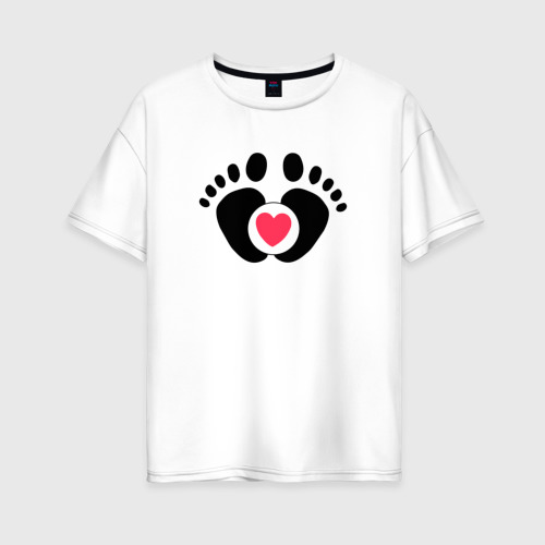 Женская футболка из хлопка оверсайз с принтом Семья отпечатки ног младенца, вид спереди №1