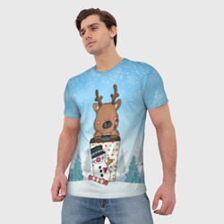 Мужская футболка 3D Олененок  в кружке - фото 2