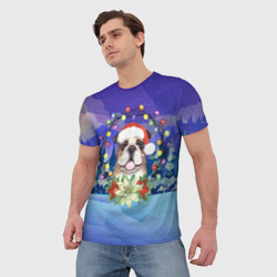 Мужская футболка 3D Новогодний  пёс - фото 2