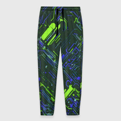 Мужские брюки 3D Киберпанк линии зелёные и синие