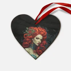 Деревянная игрушка Сердце Рыжая ведьма и листья 
