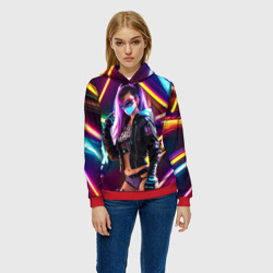 Женская толстовка 3D Cool girl - cyberpunk - neon glow - фото 2
