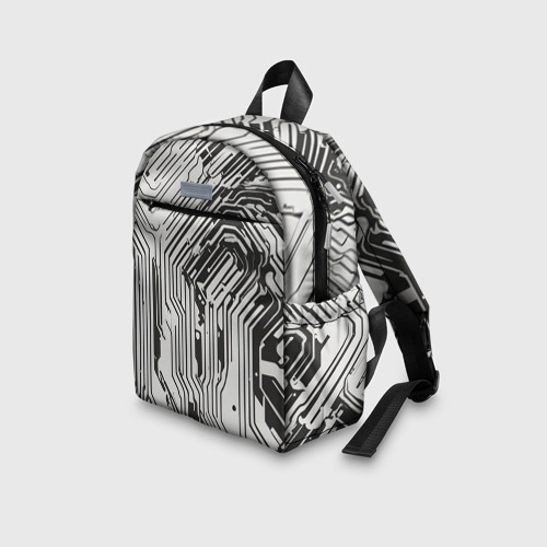 Детский рюкзак 3D с принтом Белые полосы на чёрном фоне, вид сбоку #3