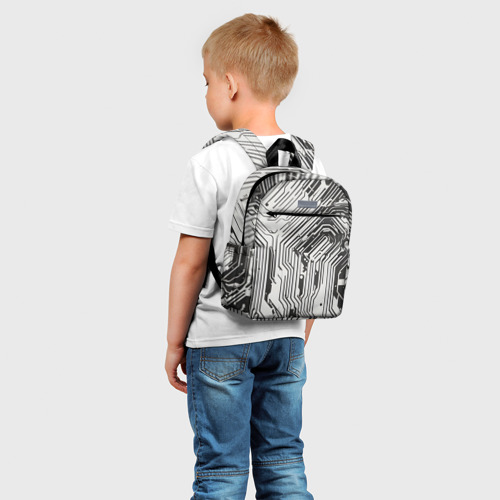 Детский рюкзак 3D с принтом Белые полосы на чёрном фоне, фото на моделе #1