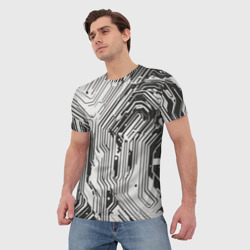 Мужская футболка 3D Белые полосы на чёрном фоне - фото 2